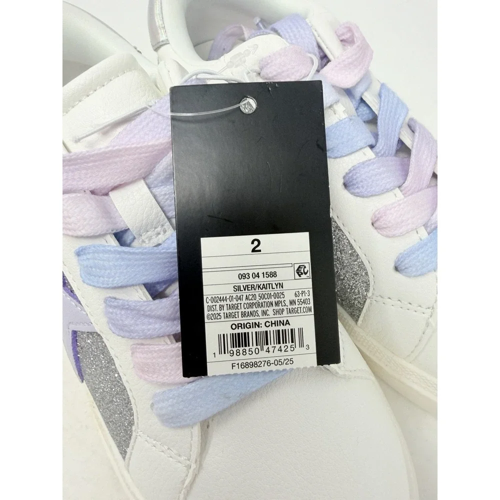 Art Class Youth Girls Size 2 Lace Up Kaitlyn Court Sneakers in Silver/White S2